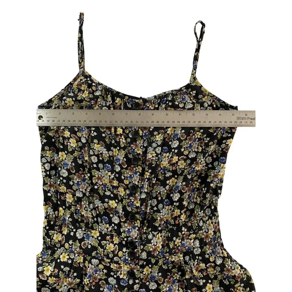 XXI Floral Button-Down Romper Womens Spaghetti Straps Black Multicolor Size SP - Picture 4 of 9